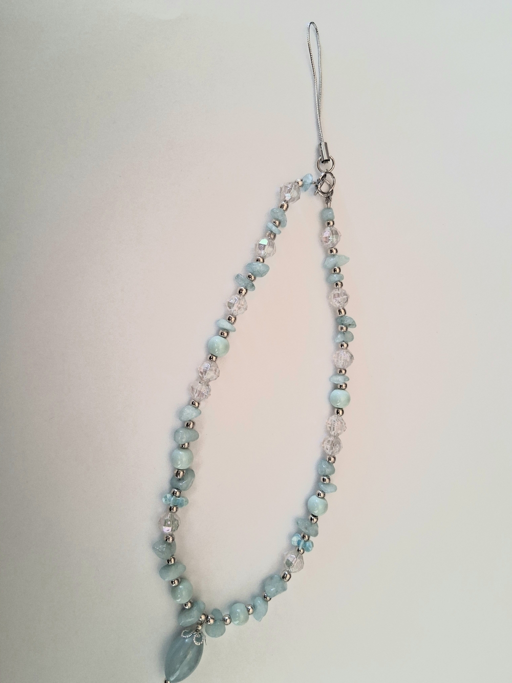 Aquamarine Beaded Phone Charm Strap - Handmade - Picture 4 of 6